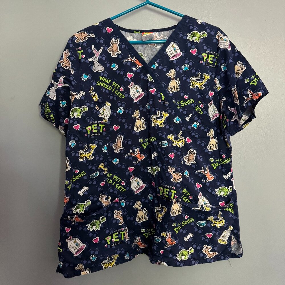 Dr Seuss What Pet Should I Get Scrub Top Blue XL